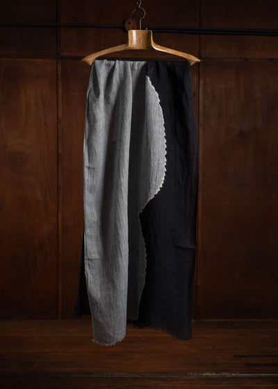 SUZUSAN Hand Woven Linen Shawl Boushi Somewake Shibori """"Cloud"""" Black x Grey