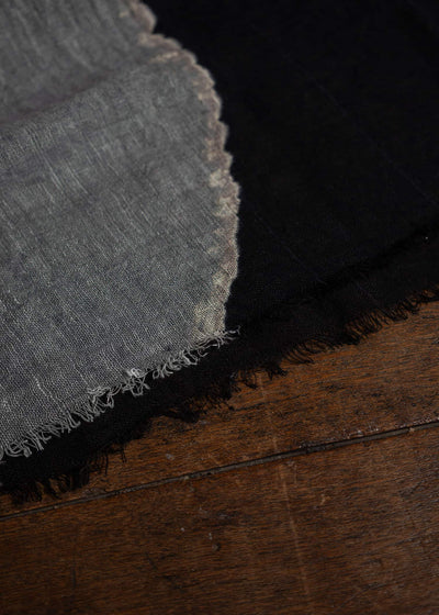 SUZUSAN Hand Woven Linen Shawl Boushi Somewake Shibori """"Cloud"""" Black x Grey