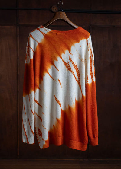 SUZUSAN Cashmere Seamless Wide Cardigan Tesuji Yoroidan Shibori Diagonal Burnt Orange x Natural White