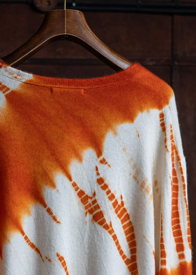 SUZUSAN Cashmere Seamless Wide Cardigan Tesuji Yoroidan Shibori Diagonal Burnt Orange x Natural White