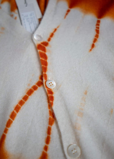 SUZUSAN Cashmere Seamless Wide Cardigan Tesuji Yoroidan Shibori Diagonal Burnt Orange x Natural White