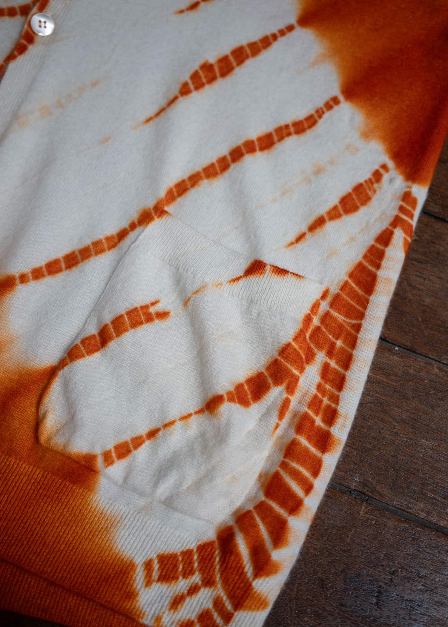 SUZUSAN Cashmere Seamless Wide Cardigan Tesuji Yoroidan Shibori Diagonal Burnt Orange x Natural White