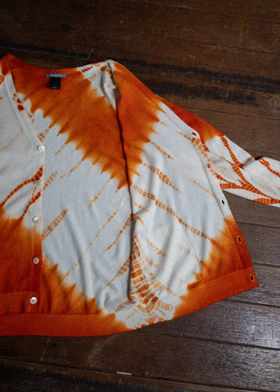 SUZUSAN Cashmere Seamless Wide Cardigan Tesuji Yoroidan Shibori Diagonal Burnt Orange x Natural White