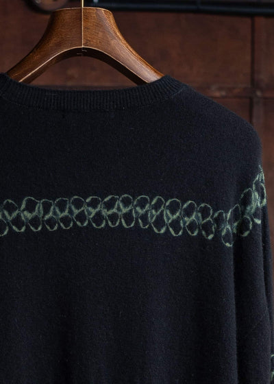 SUZUSAN Cashmere Seamless Crew Neck Wide Pullover(Yatara Miura Shibori """"""""Border"""""""") Black x Leaf Green