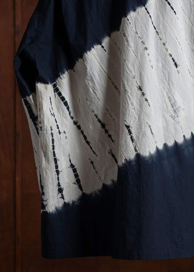 SUZUSAN Cotton Long Sleeve Overshirt(Tesuji Yoroidan Shibori """"""""""""""""Diagonal"""""""""""""""") Black x Light Grey