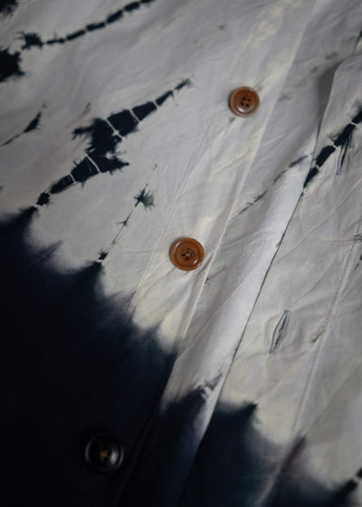 SUZUSAN Cotton Long Sleeve Overshirt(Tesuji Yoroidan Shibori """"""""""""""""Diagonal"""""""""""""""") Black x Light Grey