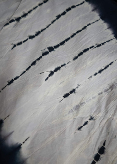 SUZUSAN Cotton Long Sleeve Overshirt(Tesuji Yoroidan Shibori """"""""""""""""Diagonal"""""""""""""""") Black x Light Grey