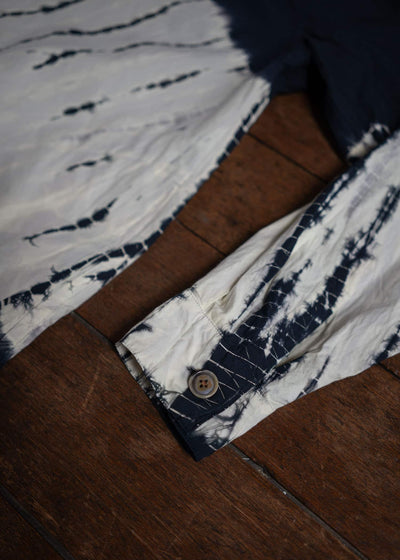 SUZUSAN Cotton Long Sleeve Overshirt(Tesuji Yoroidan Shibori """"""""""""""""Diagonal"""""""""""""""") Black x Light Grey