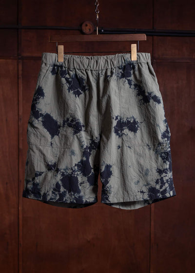 SUZUSAN Recycled Ripstop Nylon Shorts(Madara Shibori) Black x Khaki