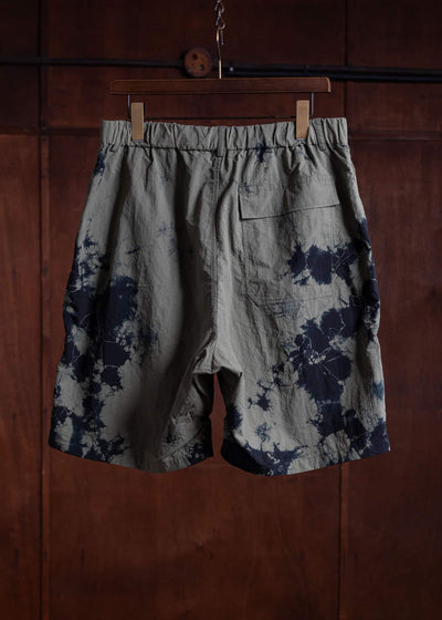 SUZUSAN Recycled Ripstop Nylon Shorts(Madara Shibori) Black x Khaki