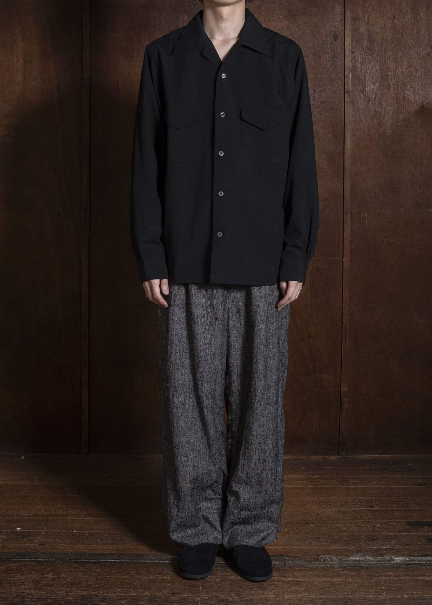 Taiga Takahashi Lot.101-Black Open Collar Shirt Black