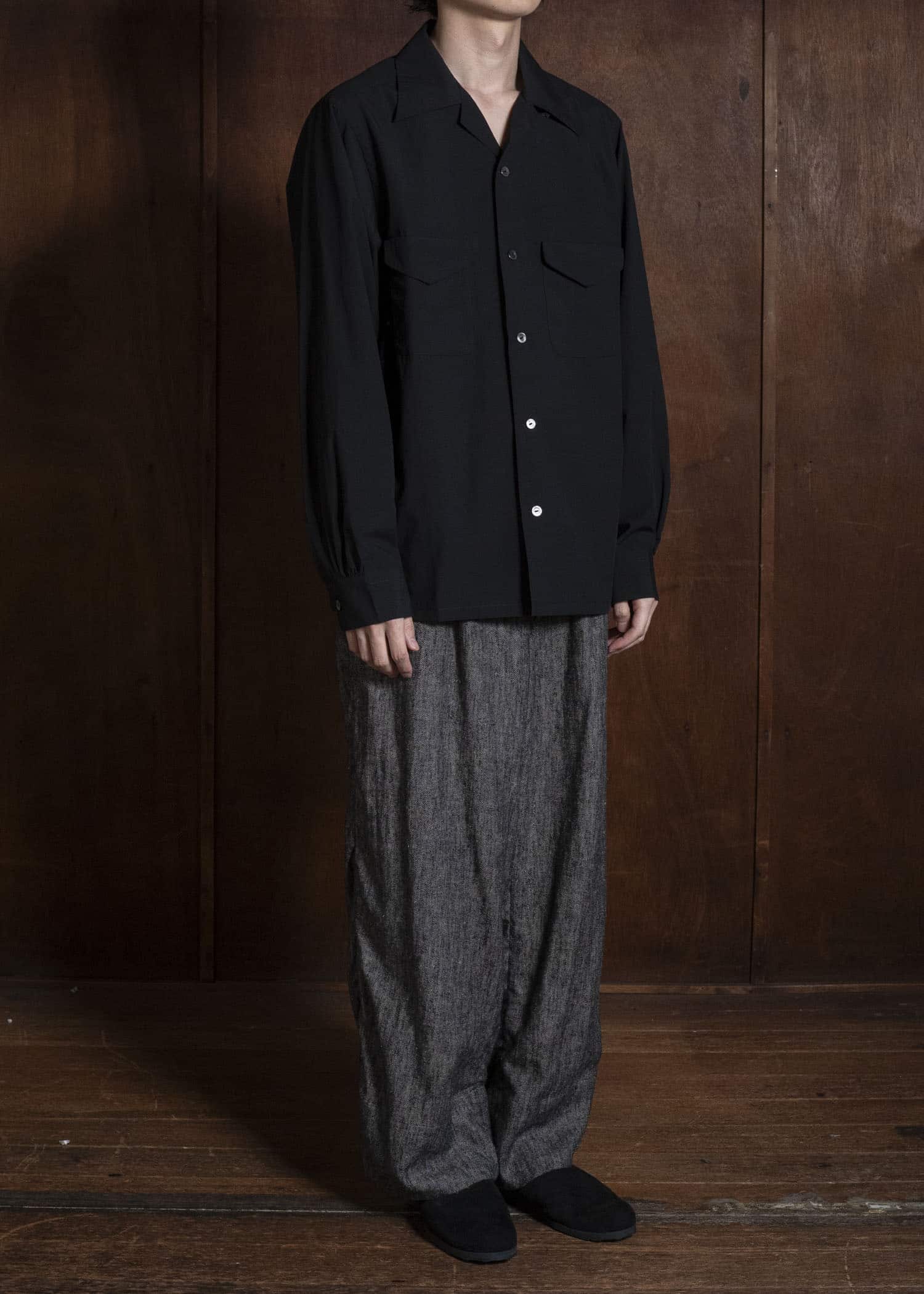 Taiga Takahashi Lot.101-Black Open Collar Shirt Black