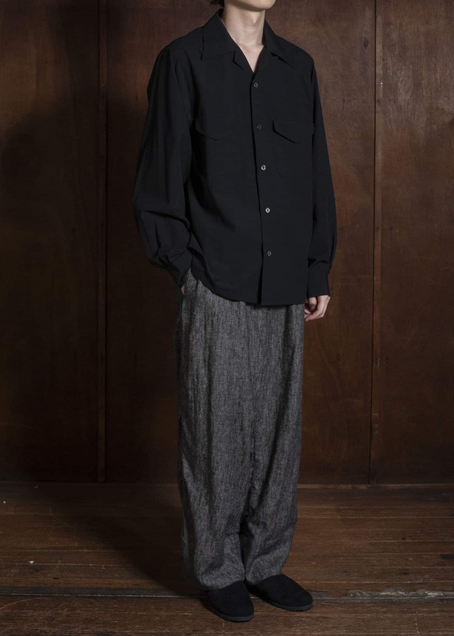 Taiga Takahashi Lot.101-Black Open Collar Shirt Black