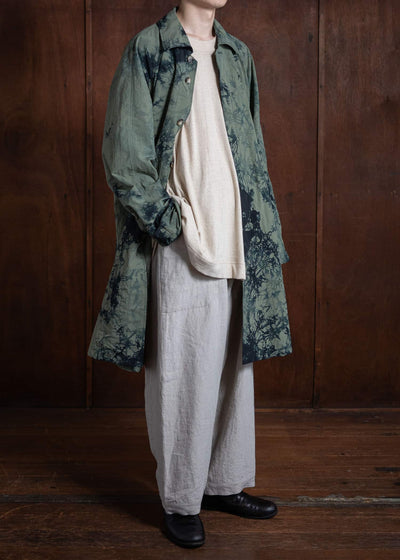 SUZUSAN Recycled Ripstop Nylon Long Coat Madara Shibori Black x Khaki