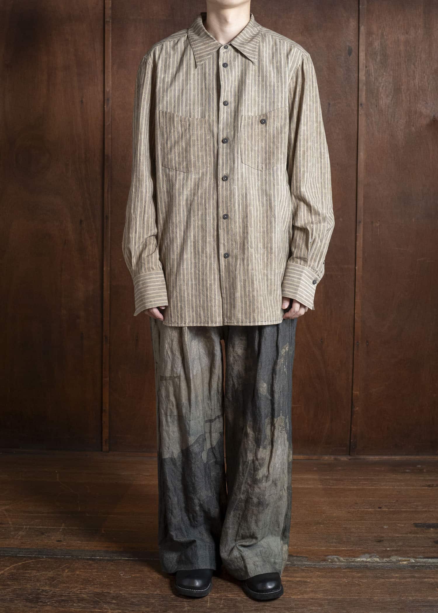 ZIGGY CHEN 0M2530718 SPREAD COLLAR STRIPED SHIRT 42