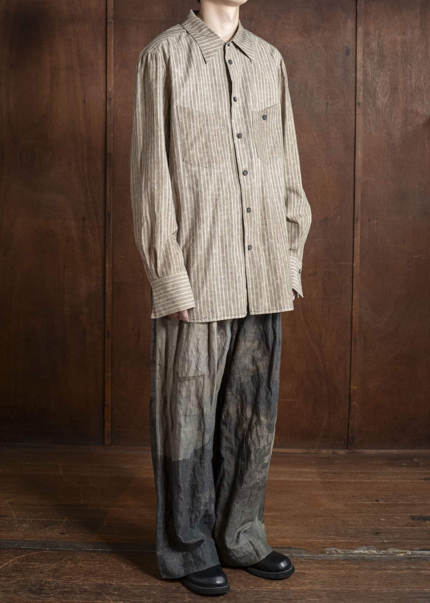 ZIGGY CHEN 0M2530718 SPREAD COLLAR STRIPED SHIRT 42