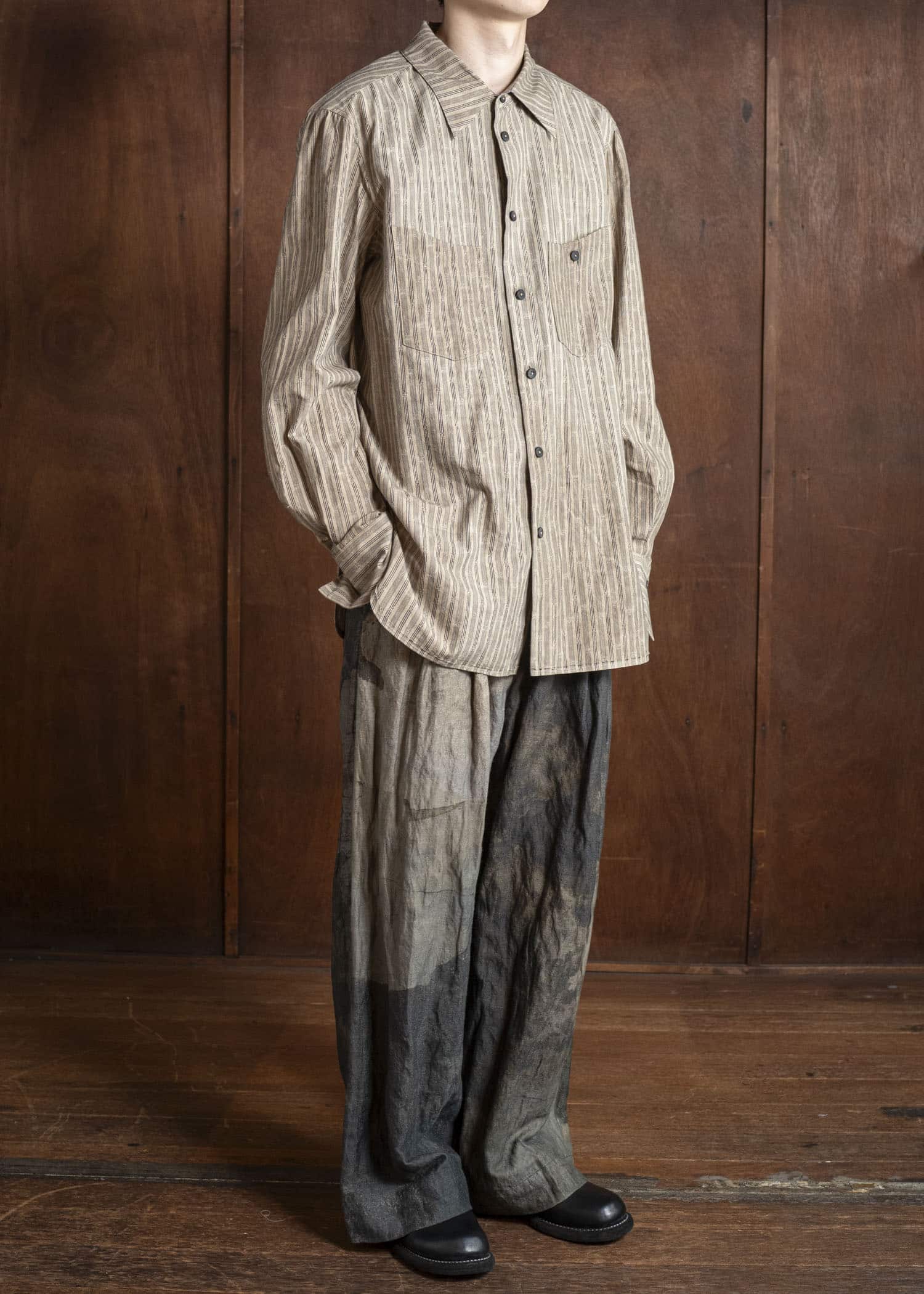 ZIGGY CHEN 0M2530718 SPREAD COLLAR STRIPED SHIRT 42