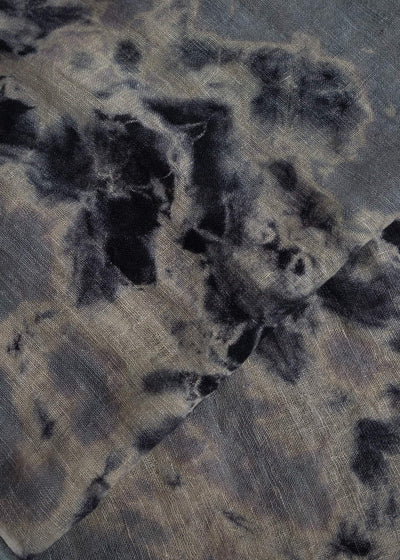 SUZUSAN Hand Woven Linen Shawl Madara Shibori Black x Grey