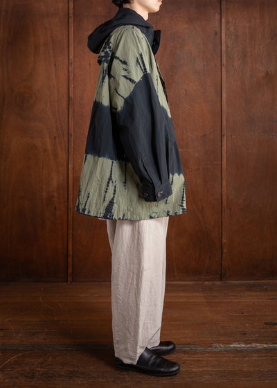 SUZUSAN Recycled Ripstop Nyl on Hooded Half Coat Black x Khaki