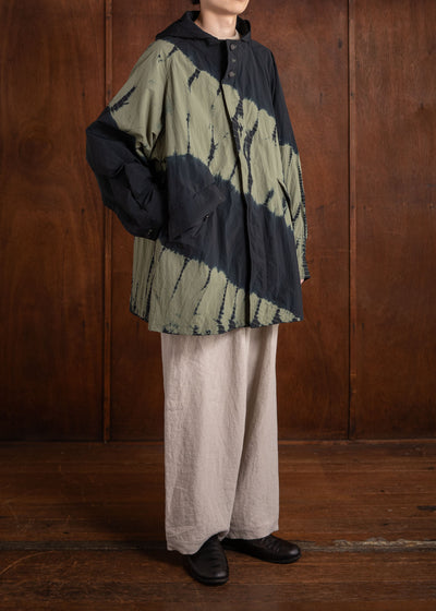 SUZUSAN Recycled Ripstop Nyl on Hooded Half Coat Black x Khaki