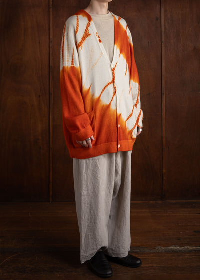 SUZUSAN Cashmere Seamless Wide Cardigan Tesuji Yoroidan Shibori Diagonal Burnt Orange x Natural White