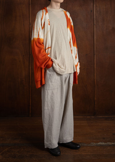 SUZUSAN Cashmere Seamless Wide Cardigan Tesuji Yoroidan Shibori Diagonal Burnt Orange x Natural White