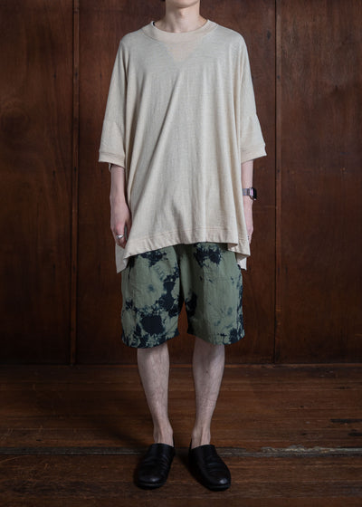 SUZUSAN Recycled Ripstop Nylon Shorts(Madara Shibori) Black x Khaki