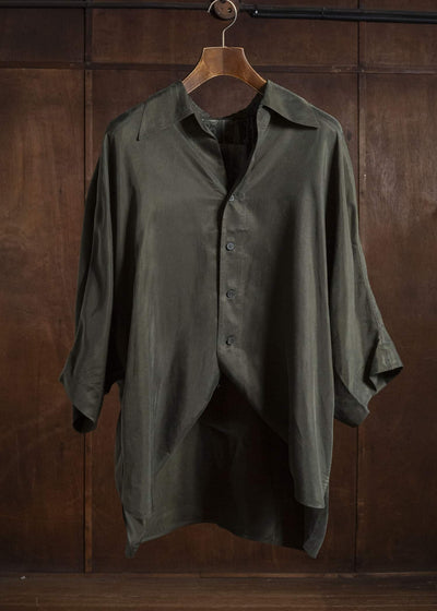 ZIGGY CHEN SHORT SLEEVE BACK GATHERED SHIRT KOMBU GREEN 0W2620702
