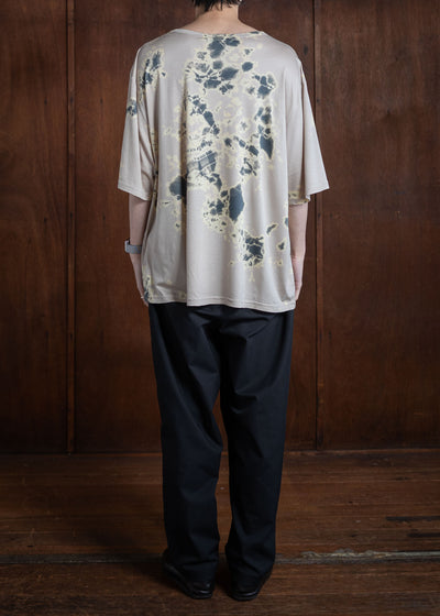 SUZUSAN Micro Modal Short Sleeve T-Shirt(Madara Shibori) Gray x Grege