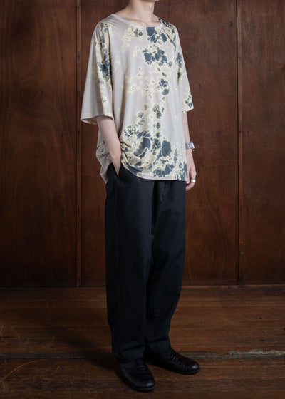 SUZUSAN Micro Modal Short Sleeve T-Shirt(Madara Shibori) Gray x Grege