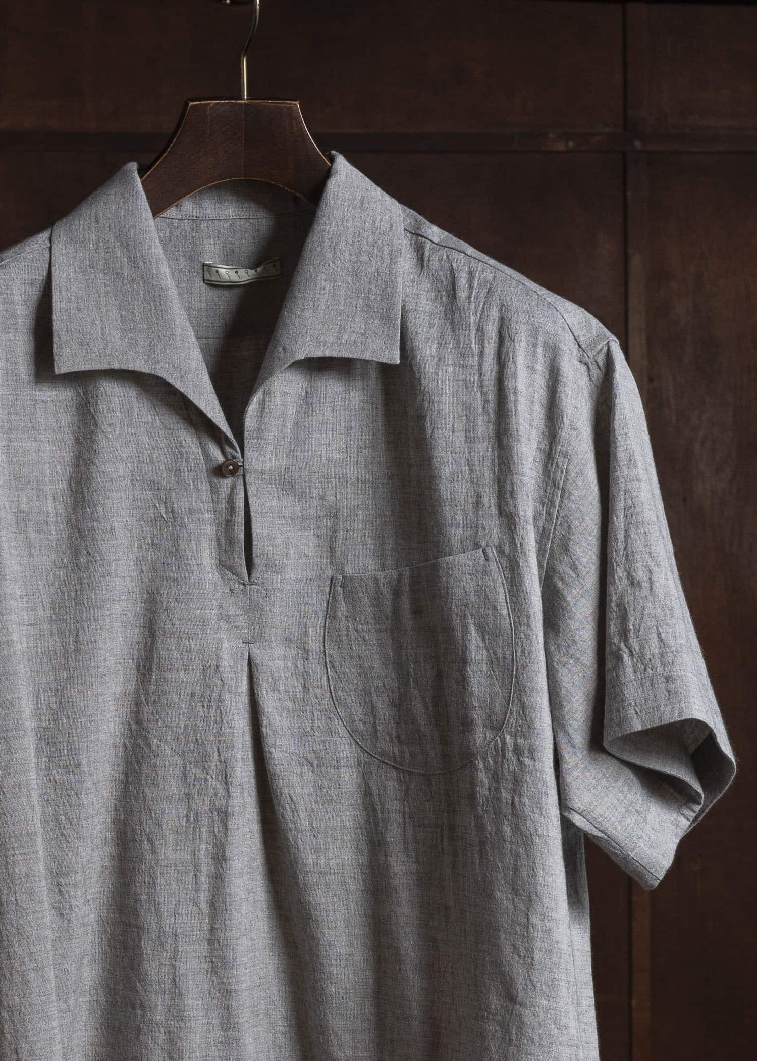 Gorsch #141ST-SSSH03-LCY Yak Mixed L/C Pullover Capri Short Sleeve Shirt Light Grey