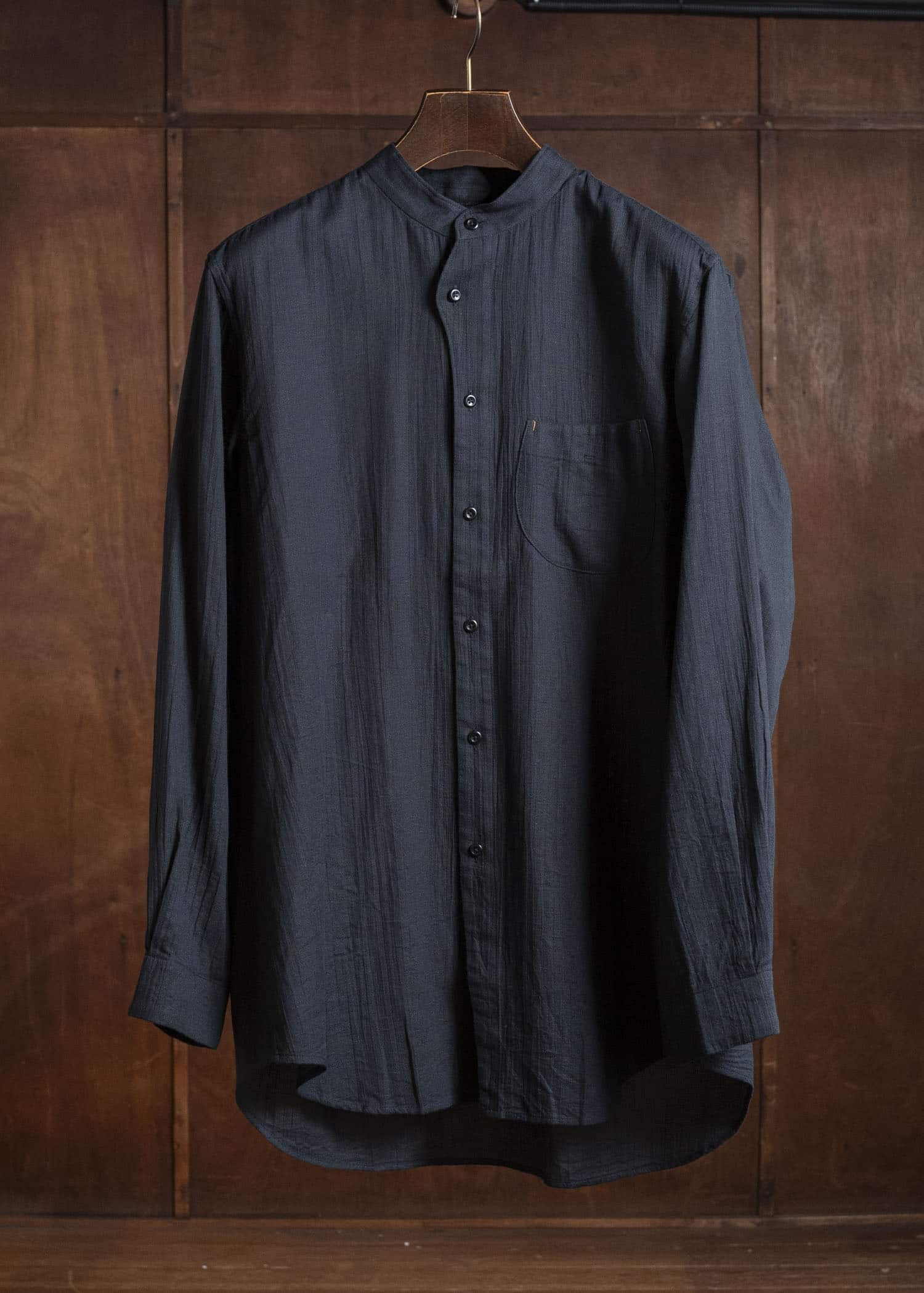 Gorsch #141ST-SH05-VIN4 Panama Cotton Stand Collar Shirt Black