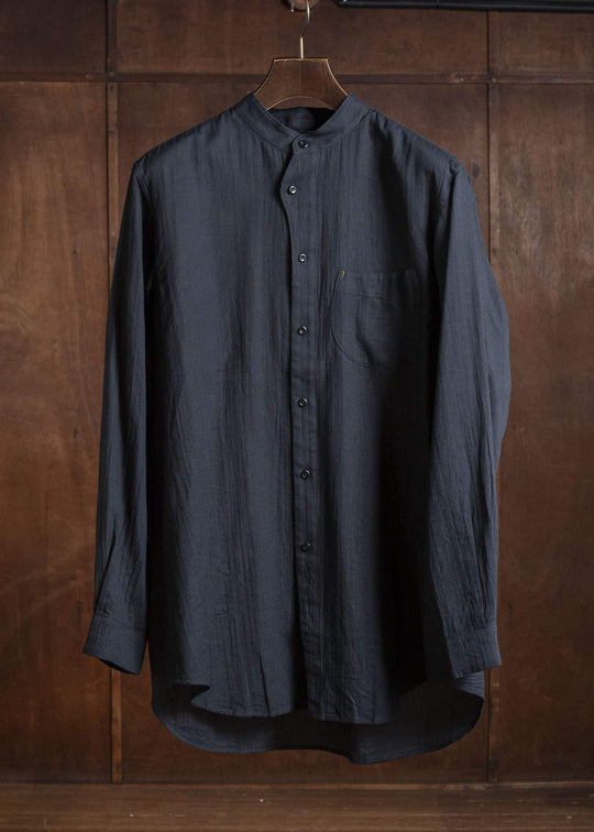 Gorsch #141ST-SH05-VIN4 Panama Cotton Stand Collar Shirt Black