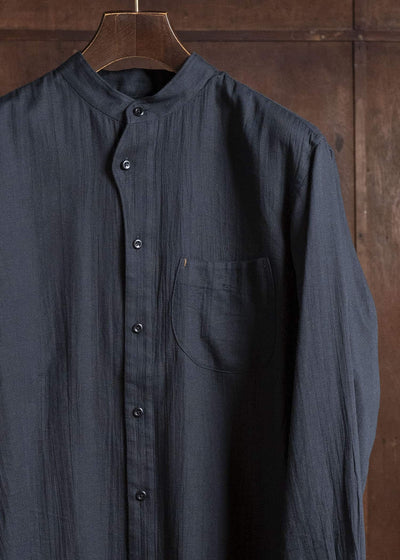 Gorsch #141ST-SH05-VIN4 Panama Cotton Stand Collar Shirt Black