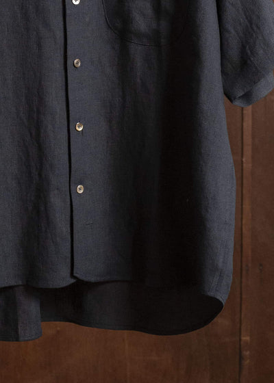 Gorsch #141ST-SSSH06-ELI Europian Linen Open Collar Raglan Short Sleeve Black