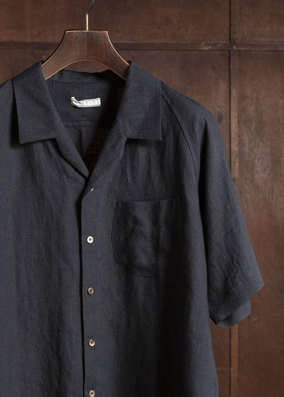 Gorsch #141ST-SSSH06-ELI Europian Linen Open Collar Raglan Short Sleeve Black