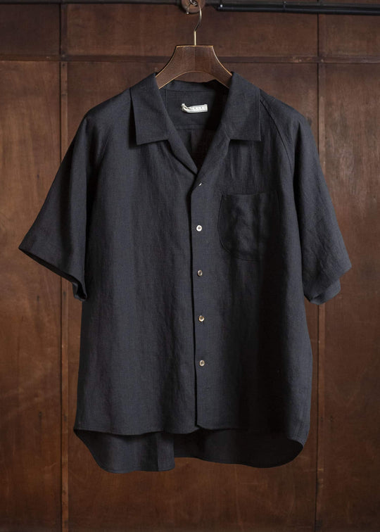 Gorsch #141ST-SSSH06-ELI Europian Linen Open Collar Raglan Short Sleeve Black