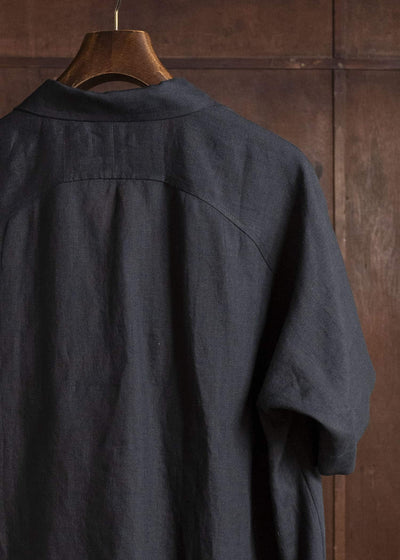 Gorsch #141ST-SSSH06-ELI Europian Linen Open Collar Raglan Short Sleeve Black