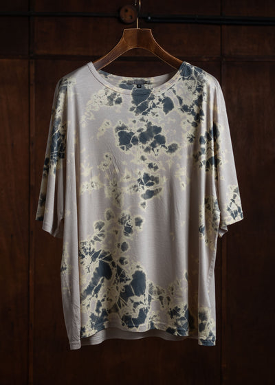 SUZUSAN Micro Modal Short Sleeve T-Shirt(Madara Shibori) Gray x Grege