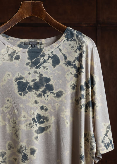SUZUSAN Micro Modal Short Sleeve T-Shirt(Madara Shibori) Gray x Grege