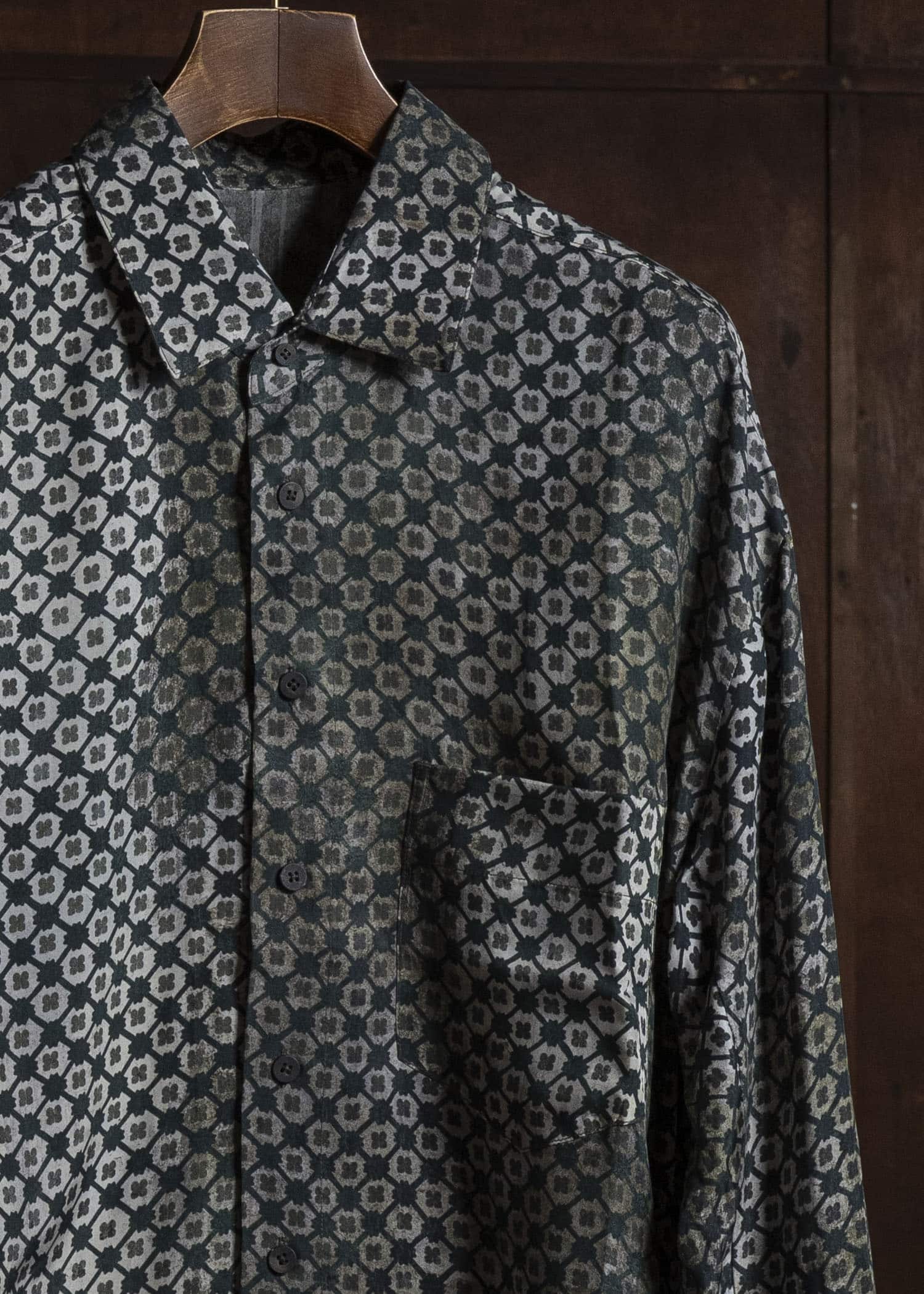 ZIGGY CHEN DIGITAL PRINT COCOON SHIRT PINE GREEN 0M2620714