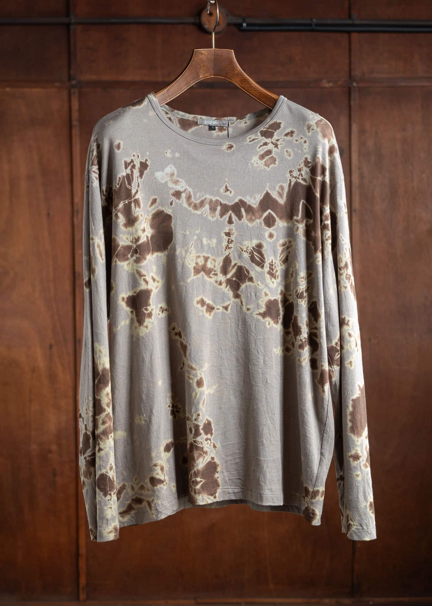 SUZUSAN Cotton Wool Jersey Long Sleeve T-Shirt Brown X Grey 2071CW-010-6012