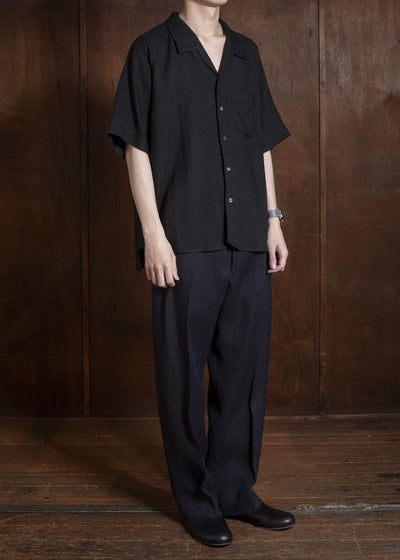 Gorsch #141ST-SSSH06-ELI Europian Linen Open Collar Raglan Short Sleeve Black