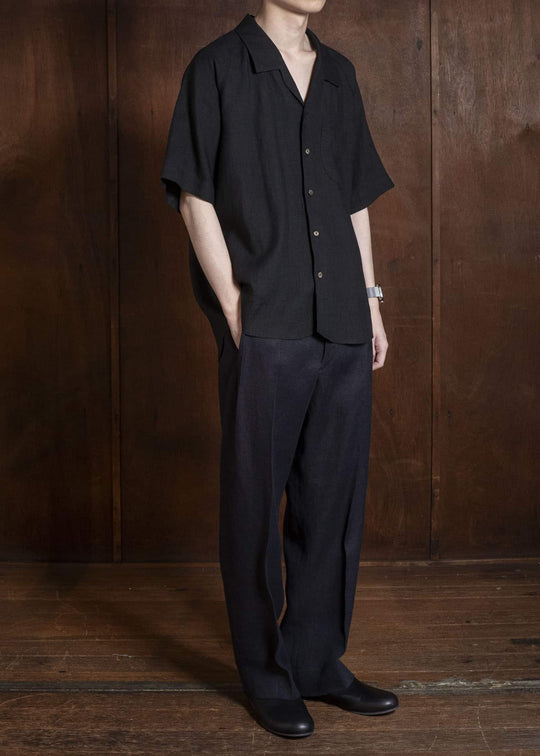 Gorsch #141ST-SSSH06-ELI Europian Linen Open Collar Raglan Short Sleeve Black