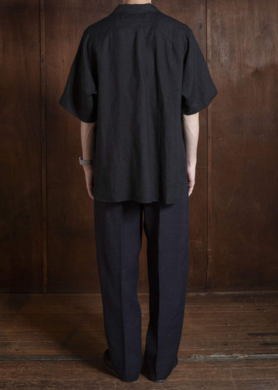 Gorsch #141ST-SSSH06-ELI Europian Linen Open Collar Raglan Short Sleeve Black