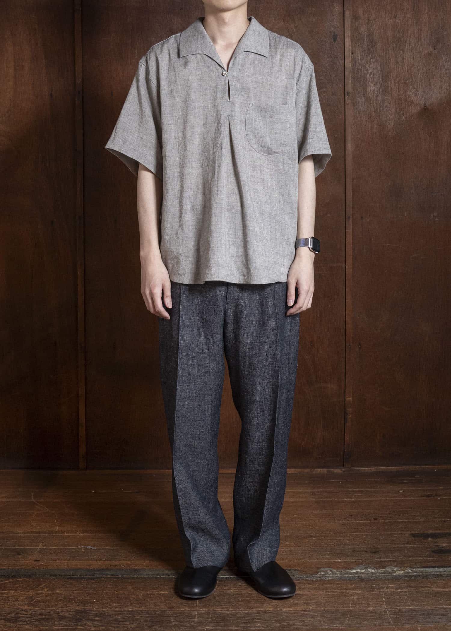 Gorsch #141ST-SSSH03-LCY Yak Mixed L/C Pullover Capri Short Sleeve Shirt Light Grey