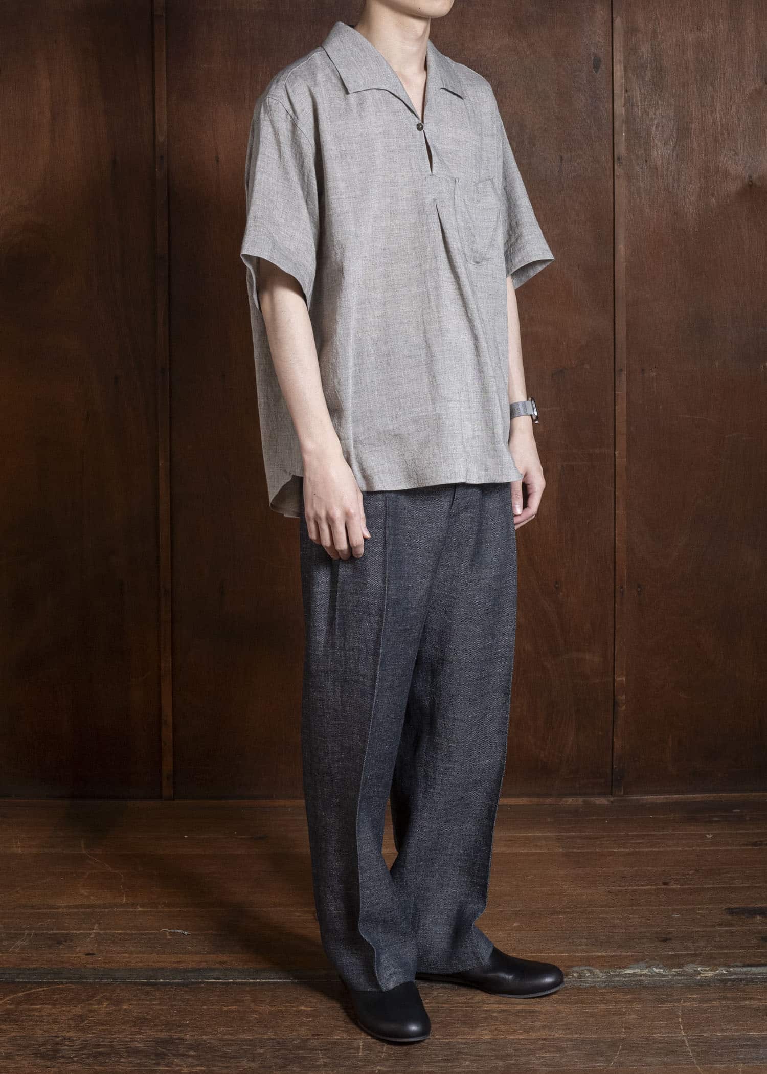 Gorsch #141ST-SSSH03-LCY Yak Mixed L/C Pullover Capri Short Sleeve Shirt Light Grey