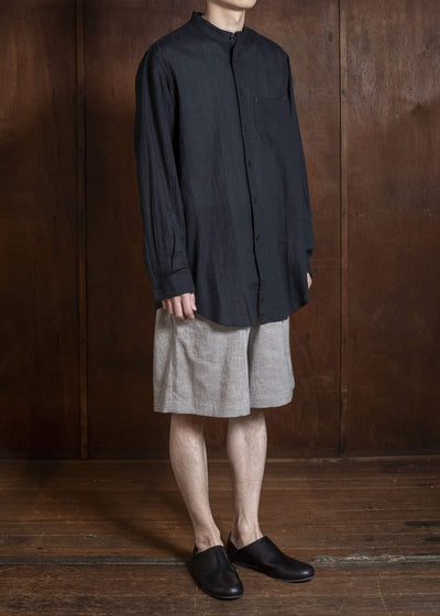 Gorsch #141ST-SH05-VIN4 Panama Cotton Stand Collar Shirt Black