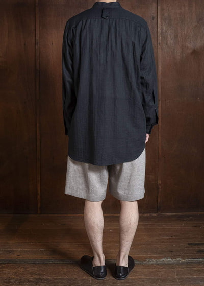 Gorsch #141ST-SH05-VIN4 Panama Cotton Stand Collar Shirt Black