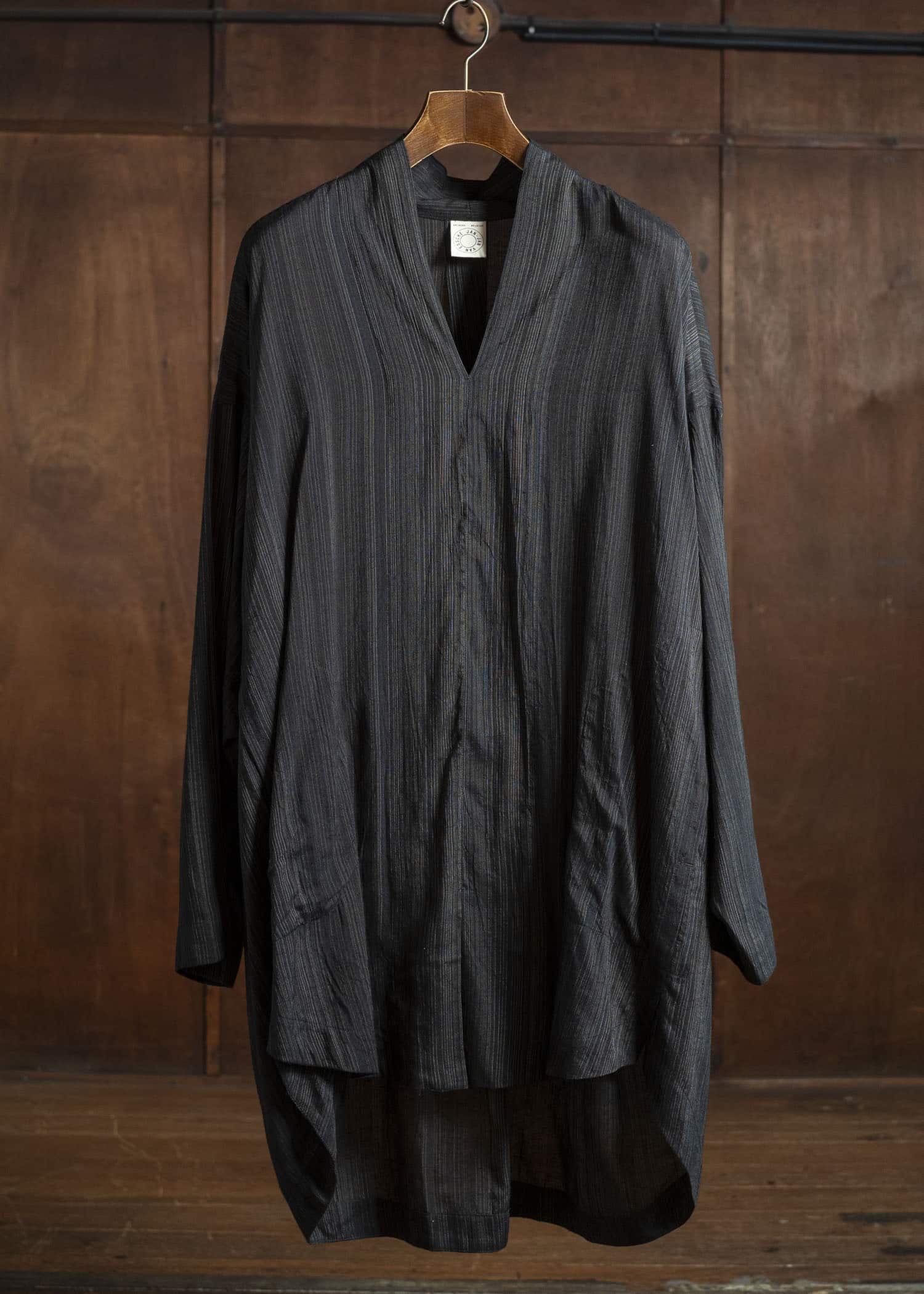 JAN-JAN VAN ESSCHE TUNIC#42 KIMONO COLLAR LOOSE FIT TUNIC Light Shiring Multi Striped